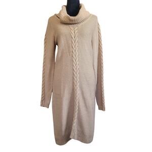 Banana Republic Womens L Turtleneck Chunky Cable Knit Wool Sweater Dress Cozy